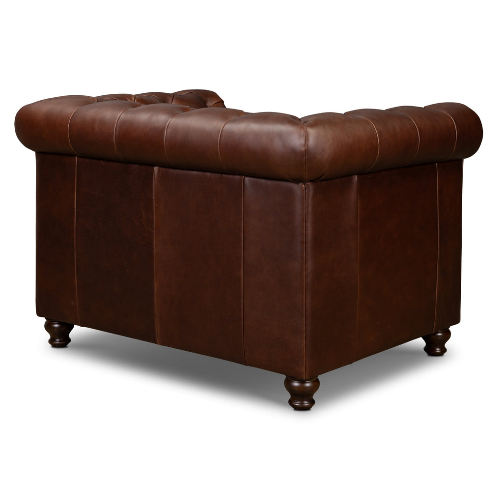 Chesterfield Oscuro Brown Leather Lounge Chair with Button Tufted Back