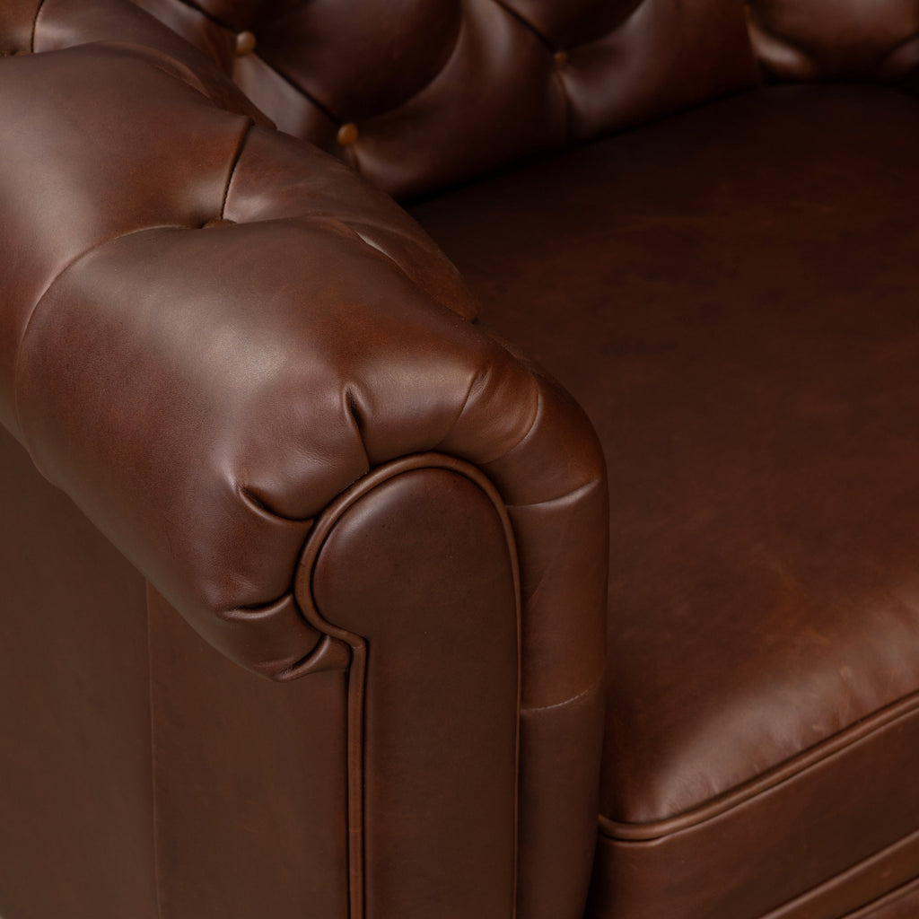 Chesterfield Oscuro Brown Leather Lounge Chair with Button Tufted Back