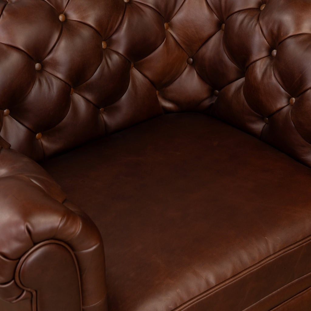 Chesterfield Oscuro Brown Leather Lounge Chair with Button Tufted Back
