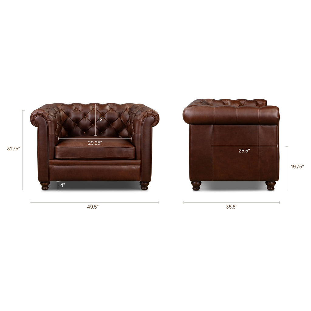 Chesterfield Oscuro Brown Leather Lounge Chair with Button Tufted Back