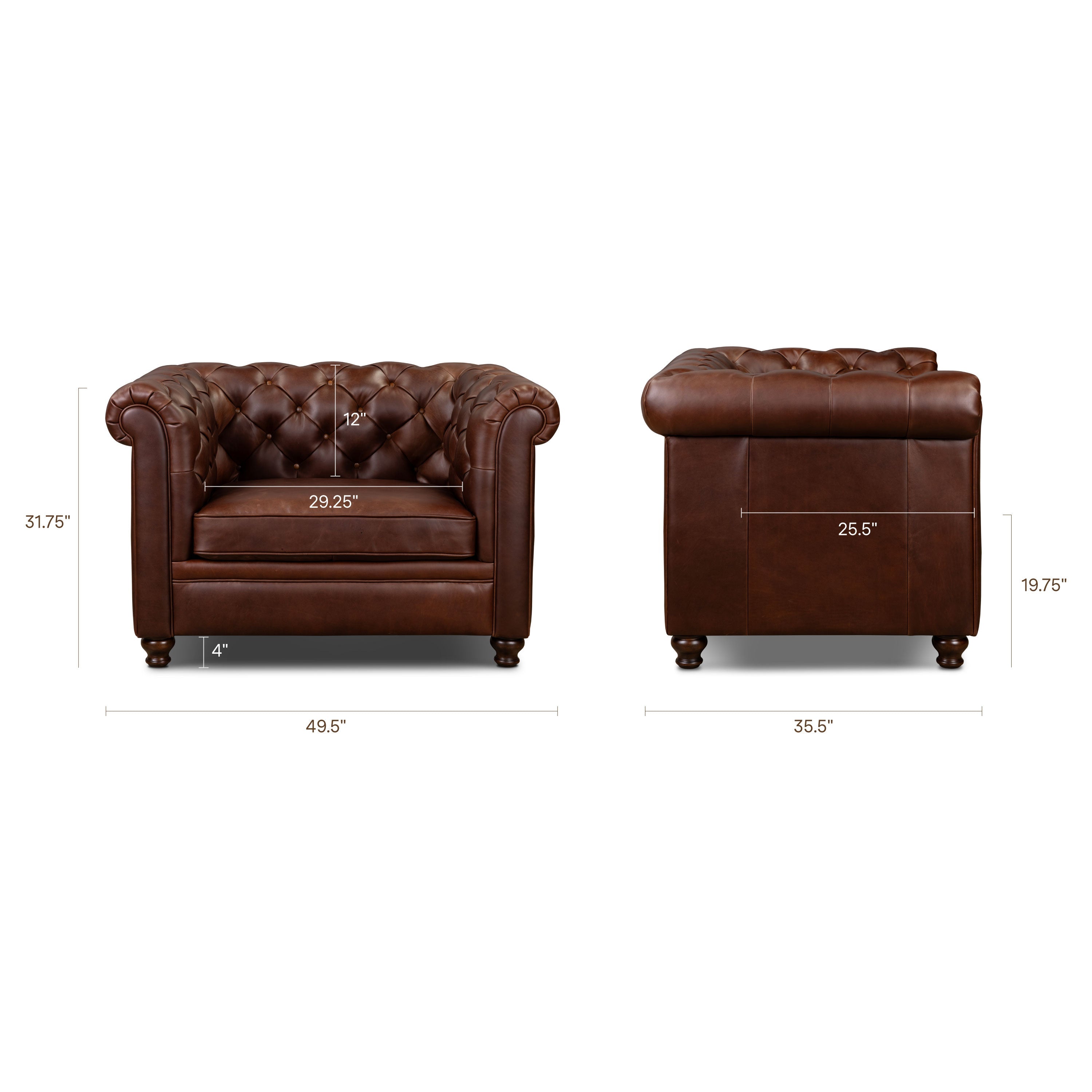 Chesterfield Oscuro Brown Leather Lounge Chair with Button Tufted Back