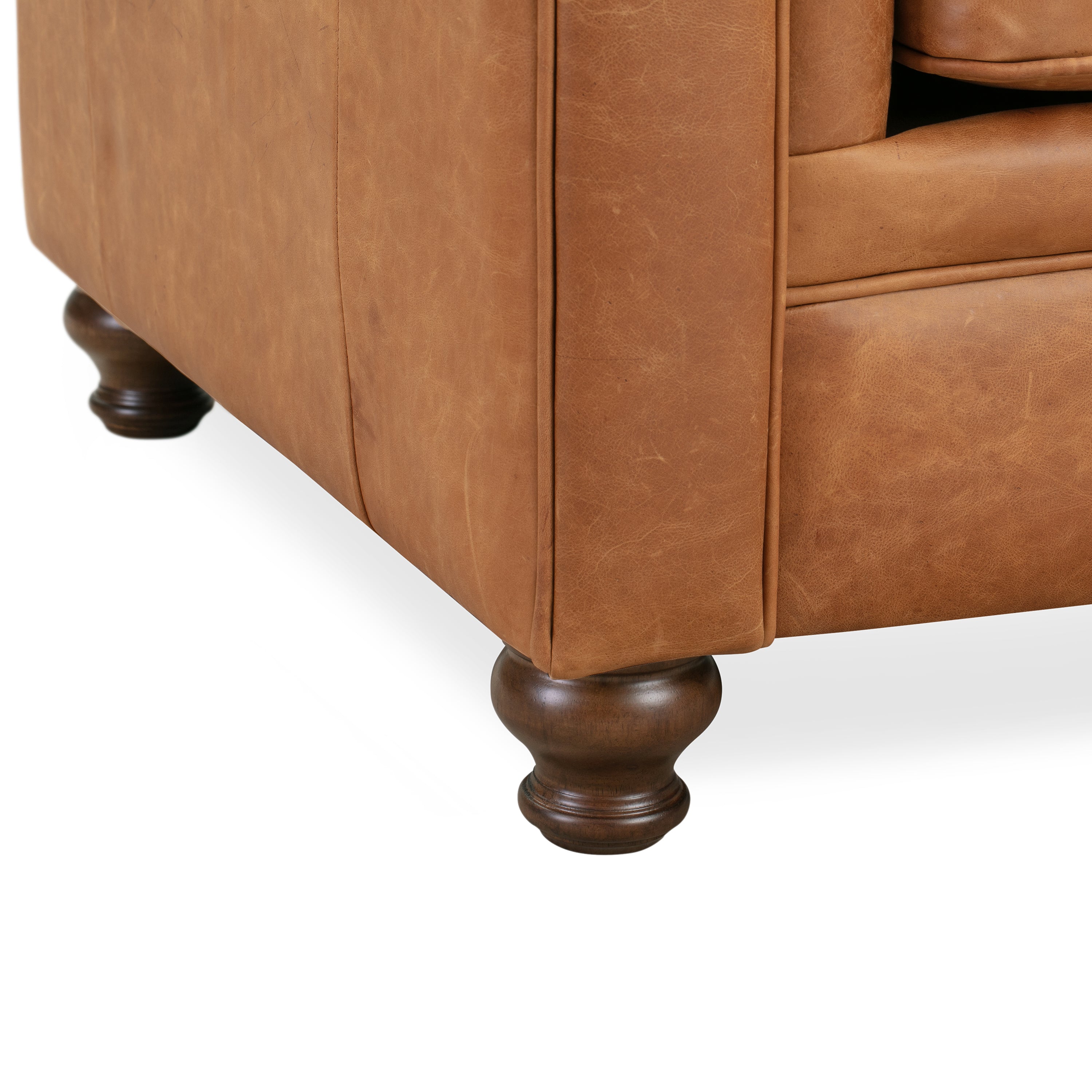 Chesterfield Cognac Tan Leather Lounge Chair with Button Tufted Back
