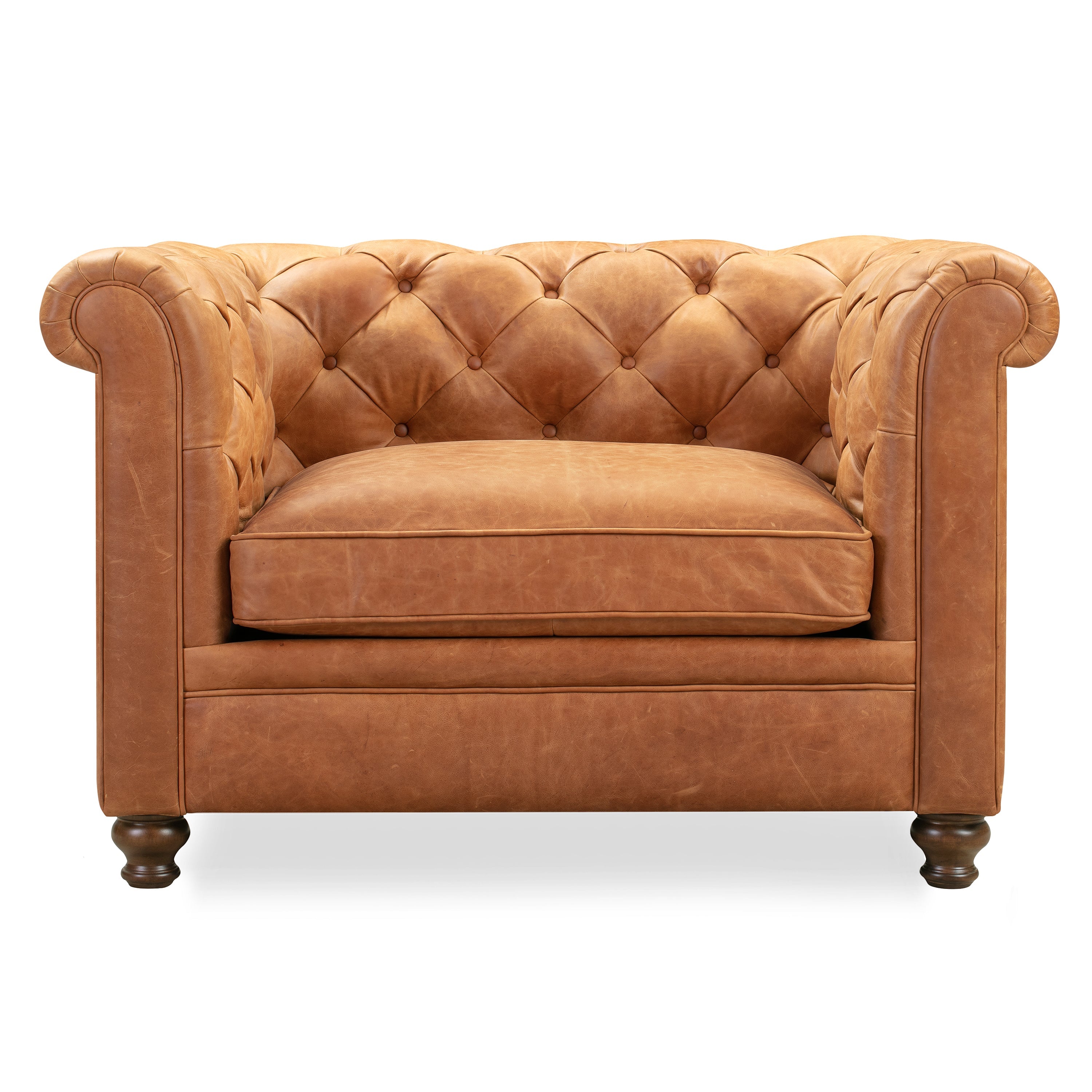 Chesterfield Cognac Tan Leather Lounge Chair with Button Tufted Back