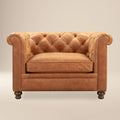 Chesterfield Cognac Tan Leather Lounge Chair with Button Tufted Back