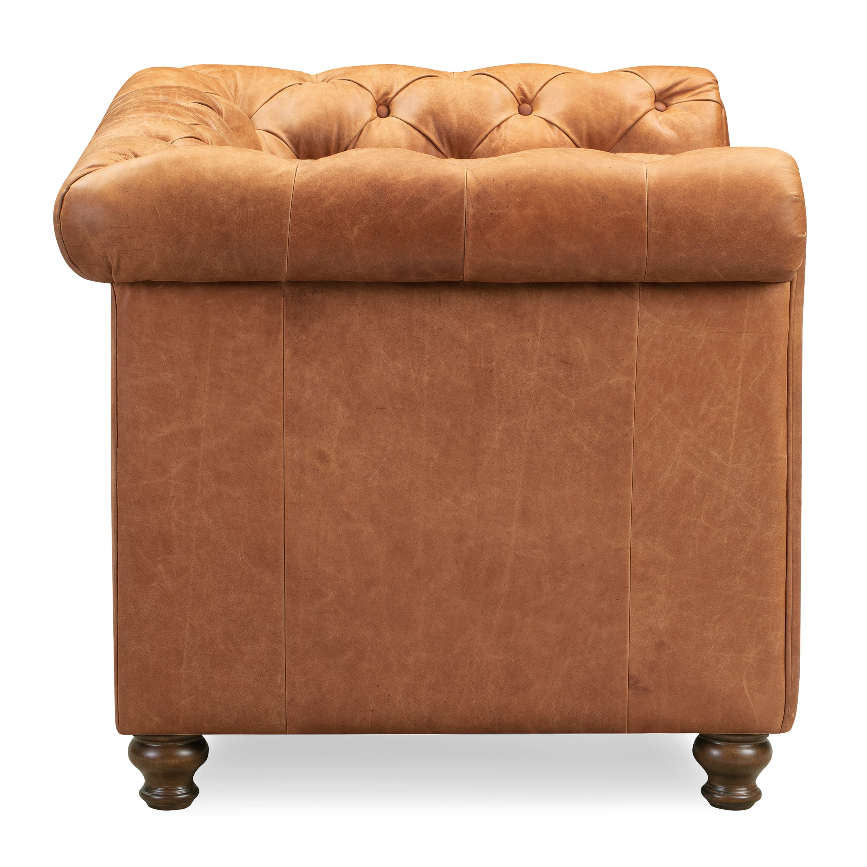 Chesterfield Cognac Tan Leather Lounge Chair with Button Tufted Back