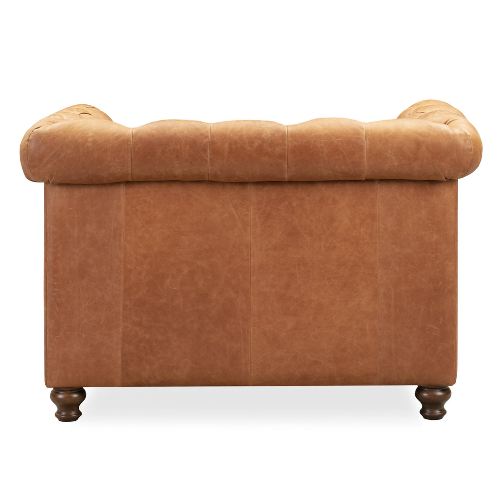 Chesterfield Cognac Tan Leather Lounge Chair with Button Tufted Back