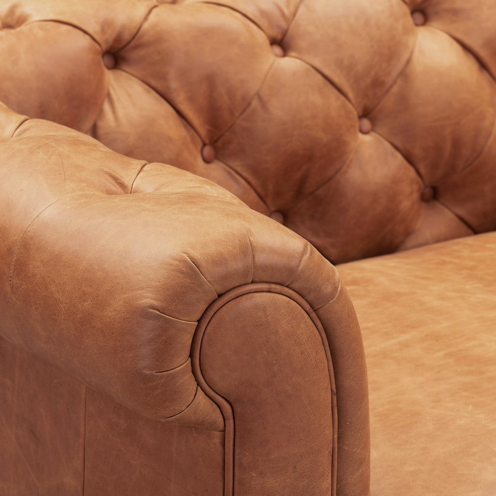 Chesterfield Cognac Tan Leather Lounge Chair with Button Tufted Back