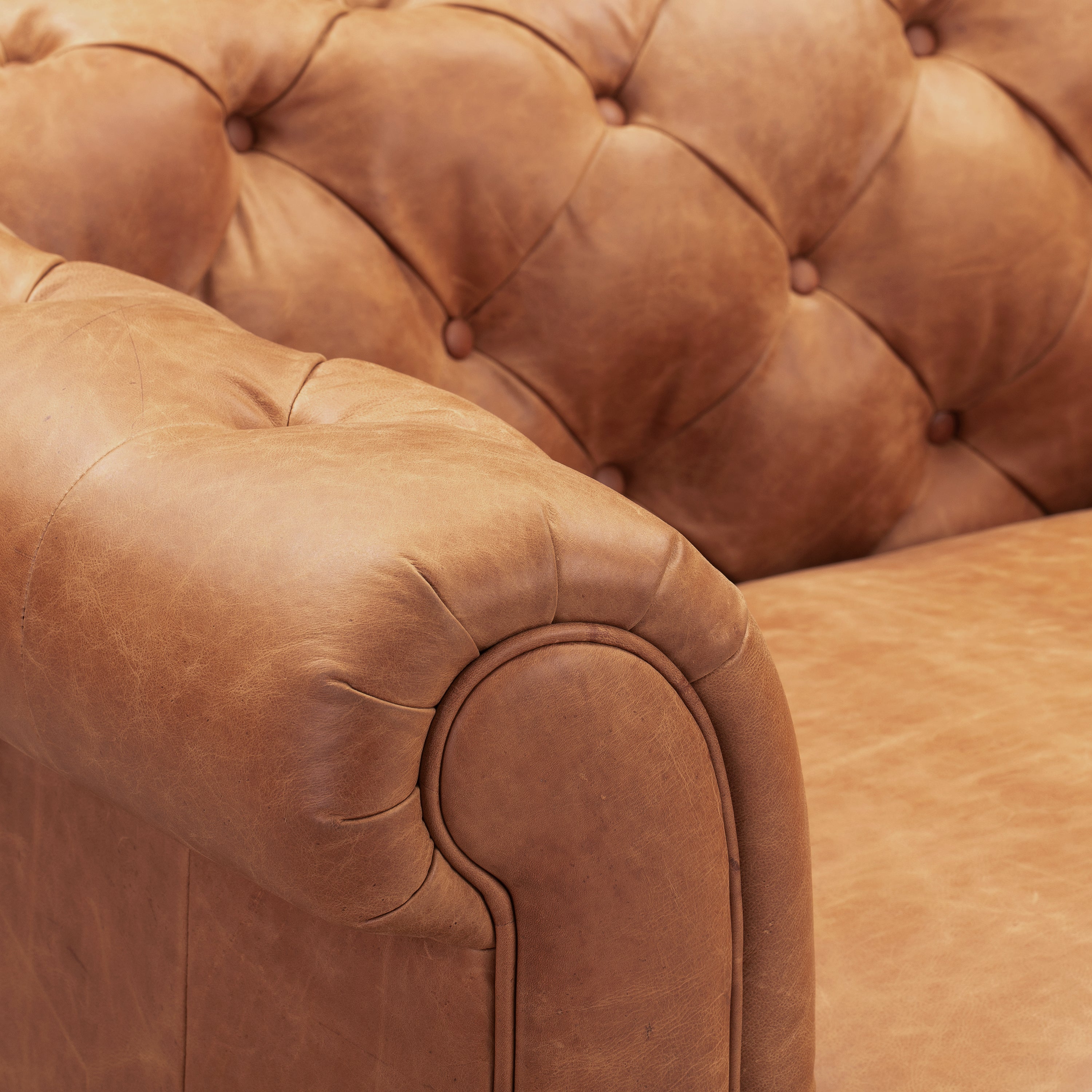 Chesterfield Cognac Tan Leather Lounge Chair with Button Tufted Back