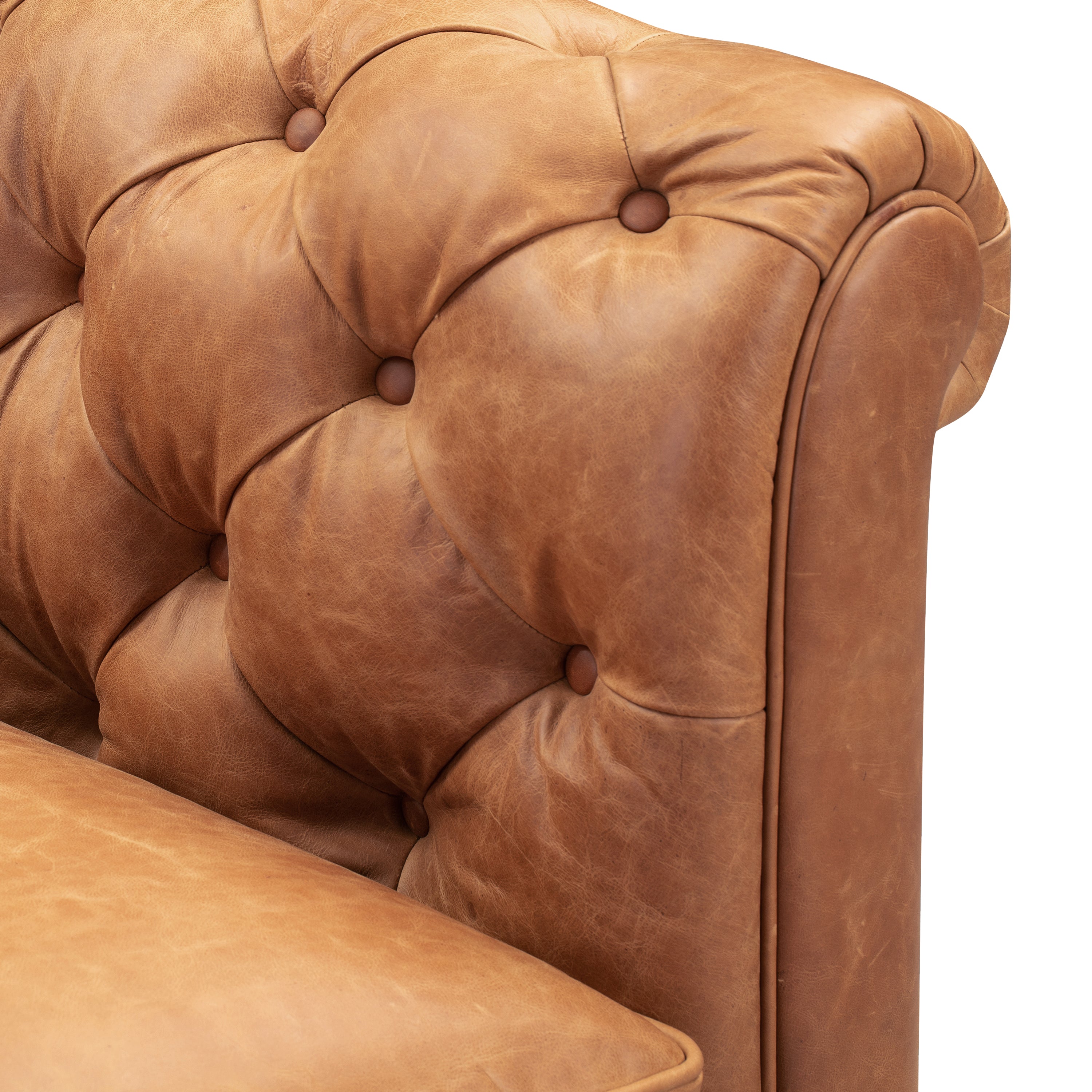 Chesterfield Cognac Tan Leather Lounge Chair with Button Tufted Back