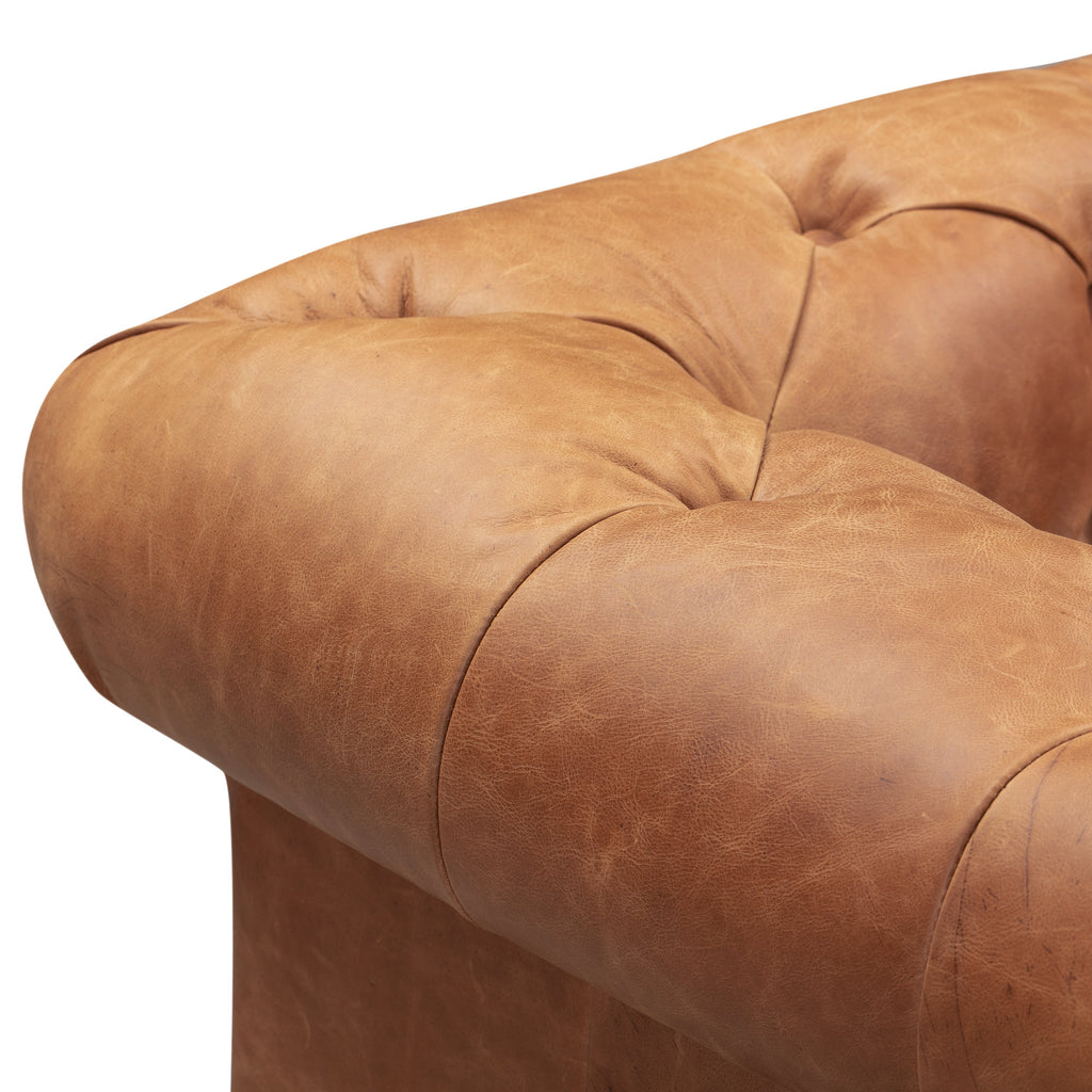 Chesterfield Cognac Tan Leather Lounge Chair with Button Tufted Back