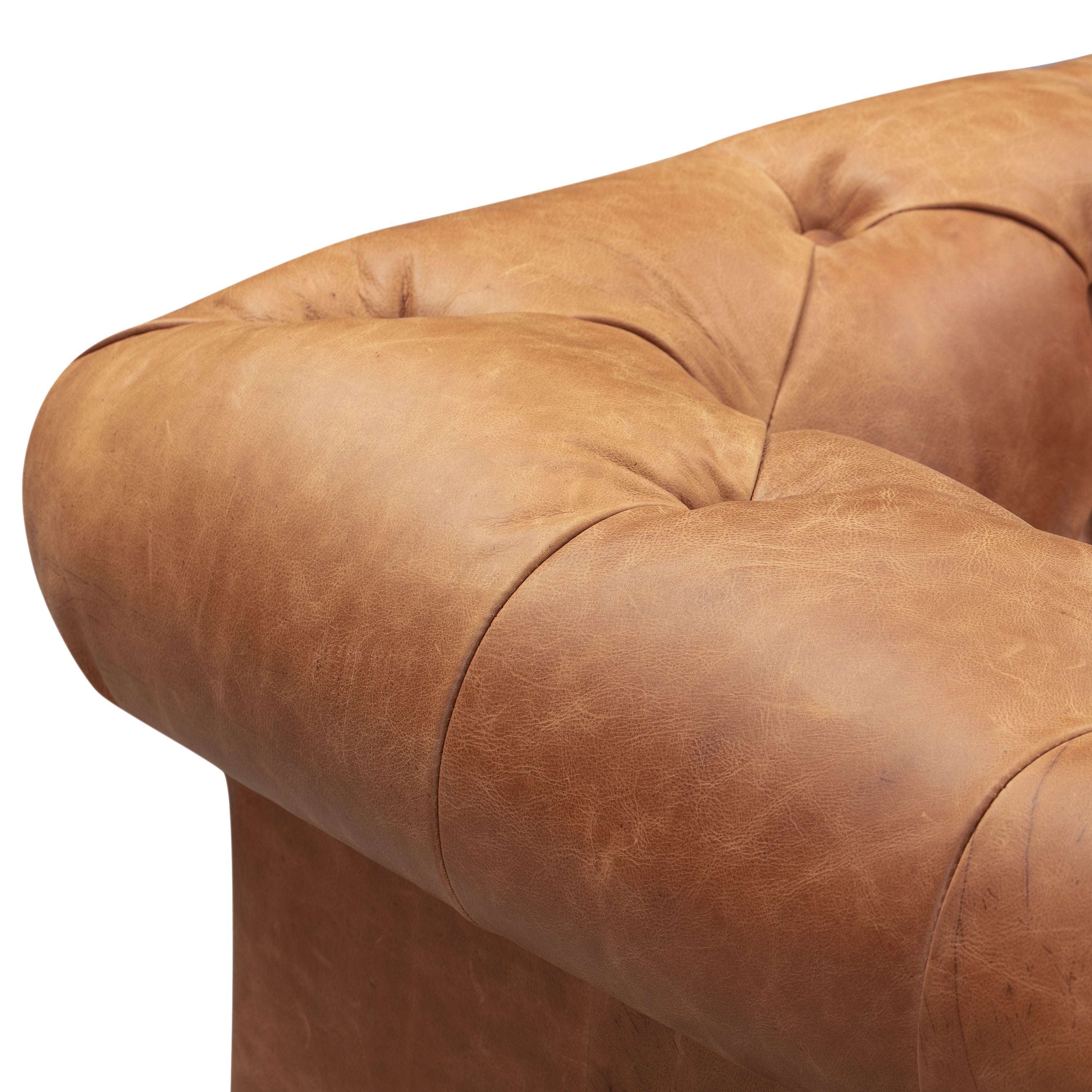 Chesterfield Cognac Tan Leather Lounge Chair with Button Tufted Back
