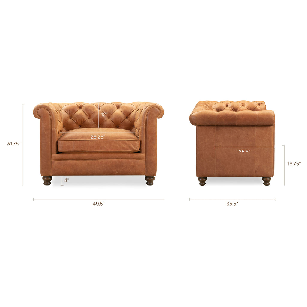 Chesterfield Cognac Tan Leather Lounge Chair with Button Tufted Back