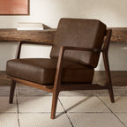 Fauteuil moderne en cuir marron cacao avec cadre en bois séché au four