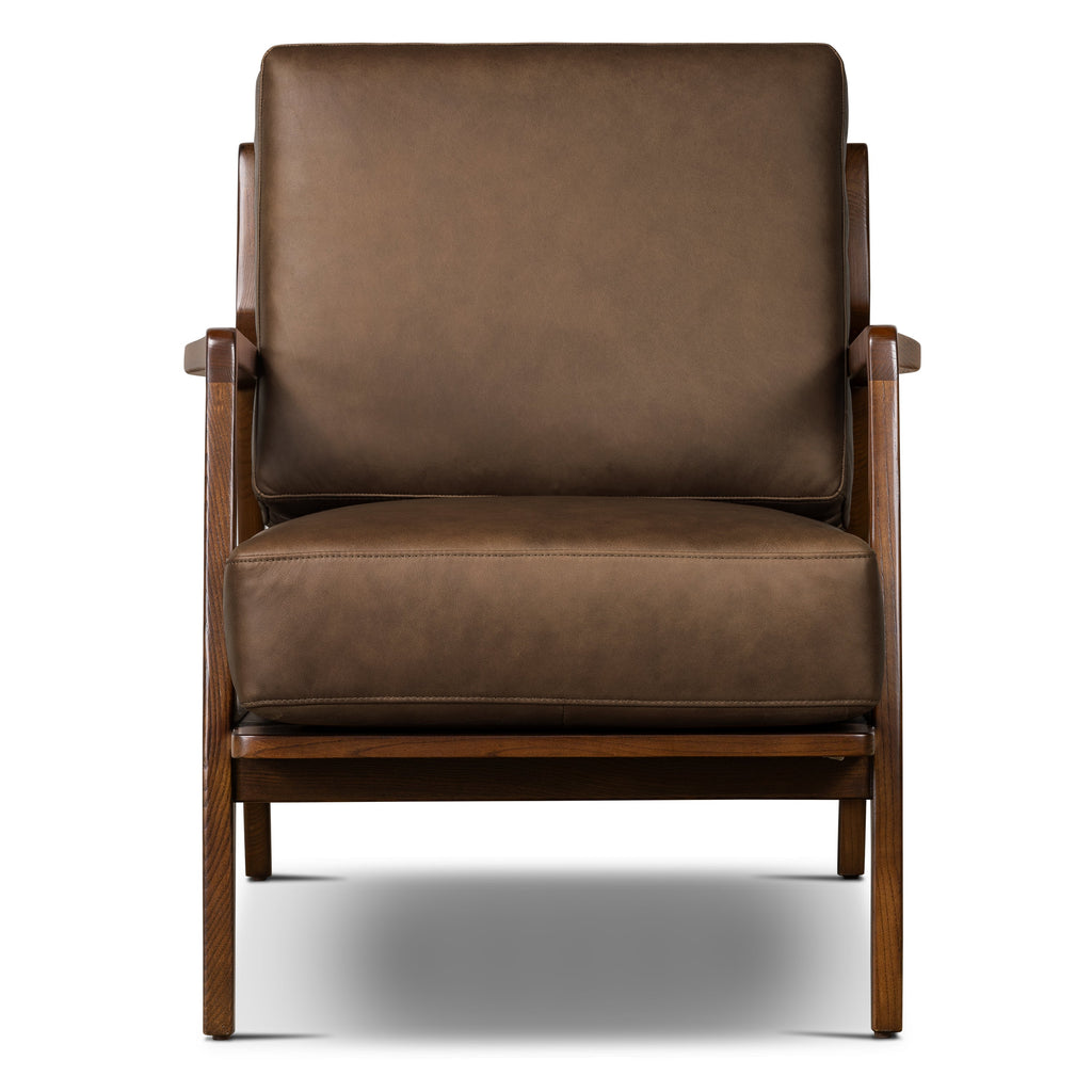 Modern Cocoa Brown Leather Lounge Chair with Kiln-Dried Wood Frame