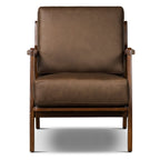 Fauteuil moderne en cuir marron cacao avec cadre en bois séché au four