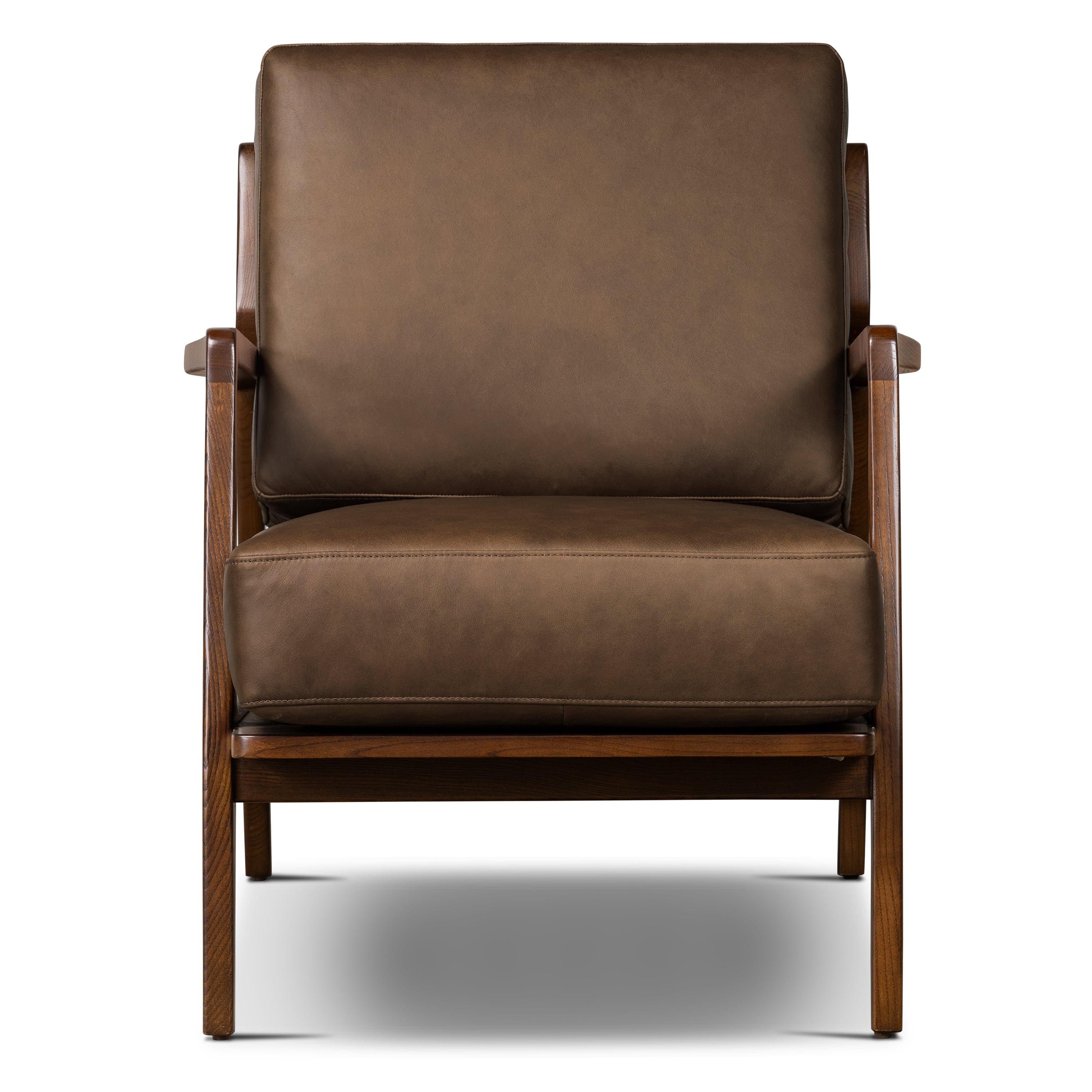 Modern Cocoa Brown Leather Lounge Chair with Kiln-Dried Wood Frame