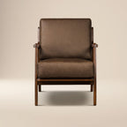 Fauteuil moderne en cuir marron cacao avec cadre en bois séché au four