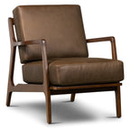 Fauteuil moderne en cuir marron cacao avec cadre en bois séché au four