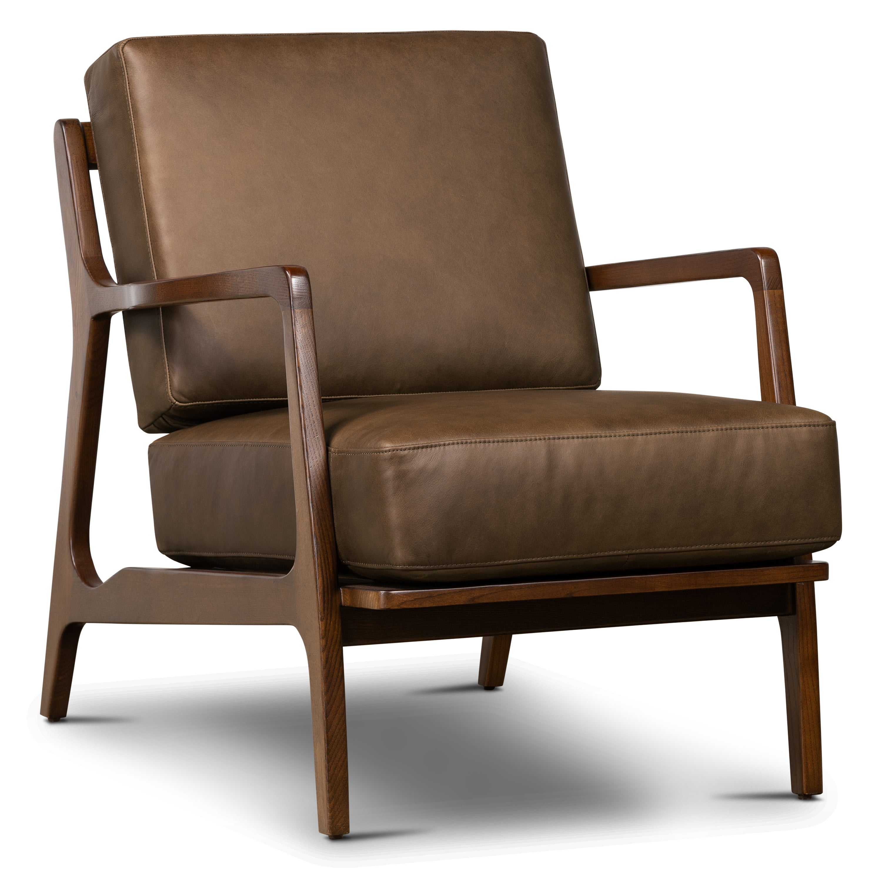 Modern Cocoa Brown Leather Lounge Chair with Kiln-Dried Wood Frame