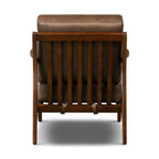Fauteuil moderne en cuir marron cacao avec cadre en bois séché au four