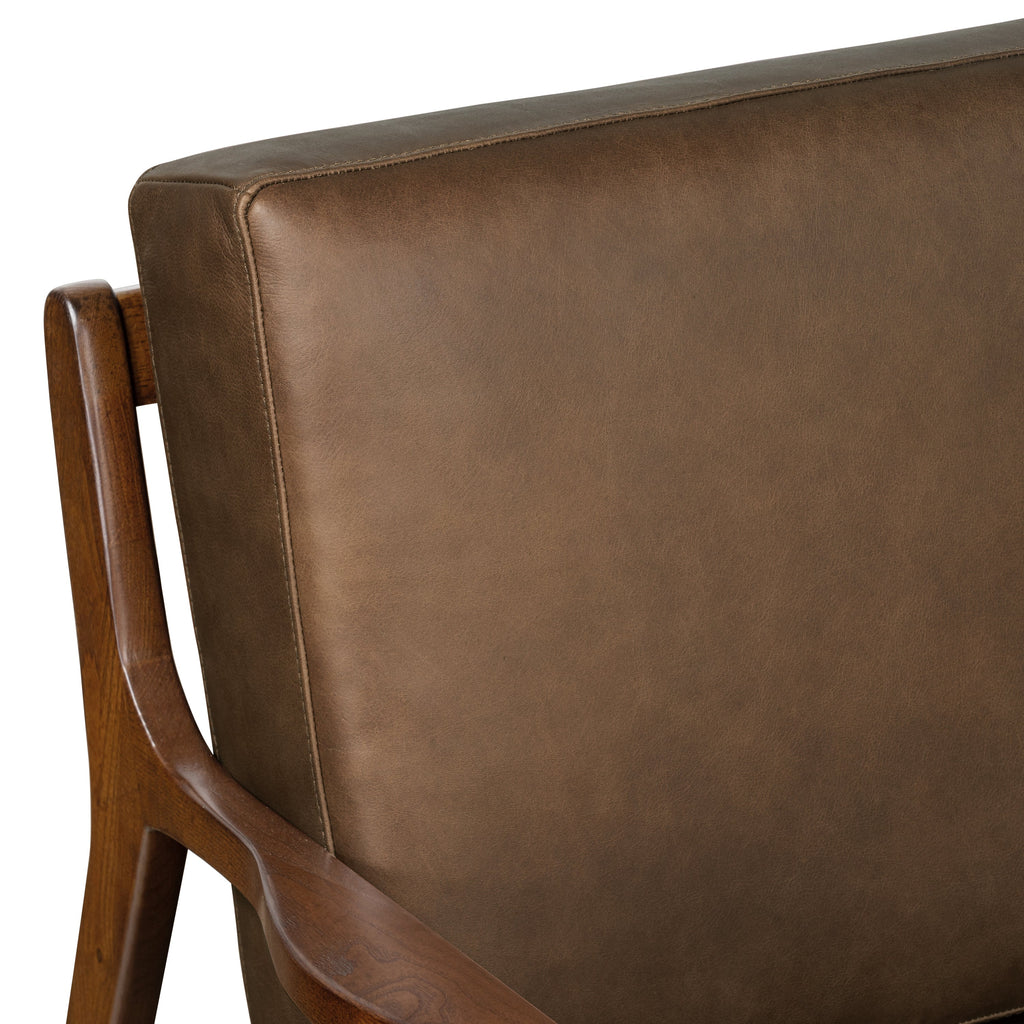Modern Cocoa Brown Leather Lounge Chair with Kiln-Dried Wood Frame