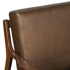 Fauteuil moderne en cuir marron cacao avec cadre en bois séché au four