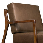 Fauteuil moderne en cuir marron cacao avec cadre en bois séché au four