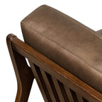 Fauteuil moderne en cuir marron cacao avec cadre en bois séché au four