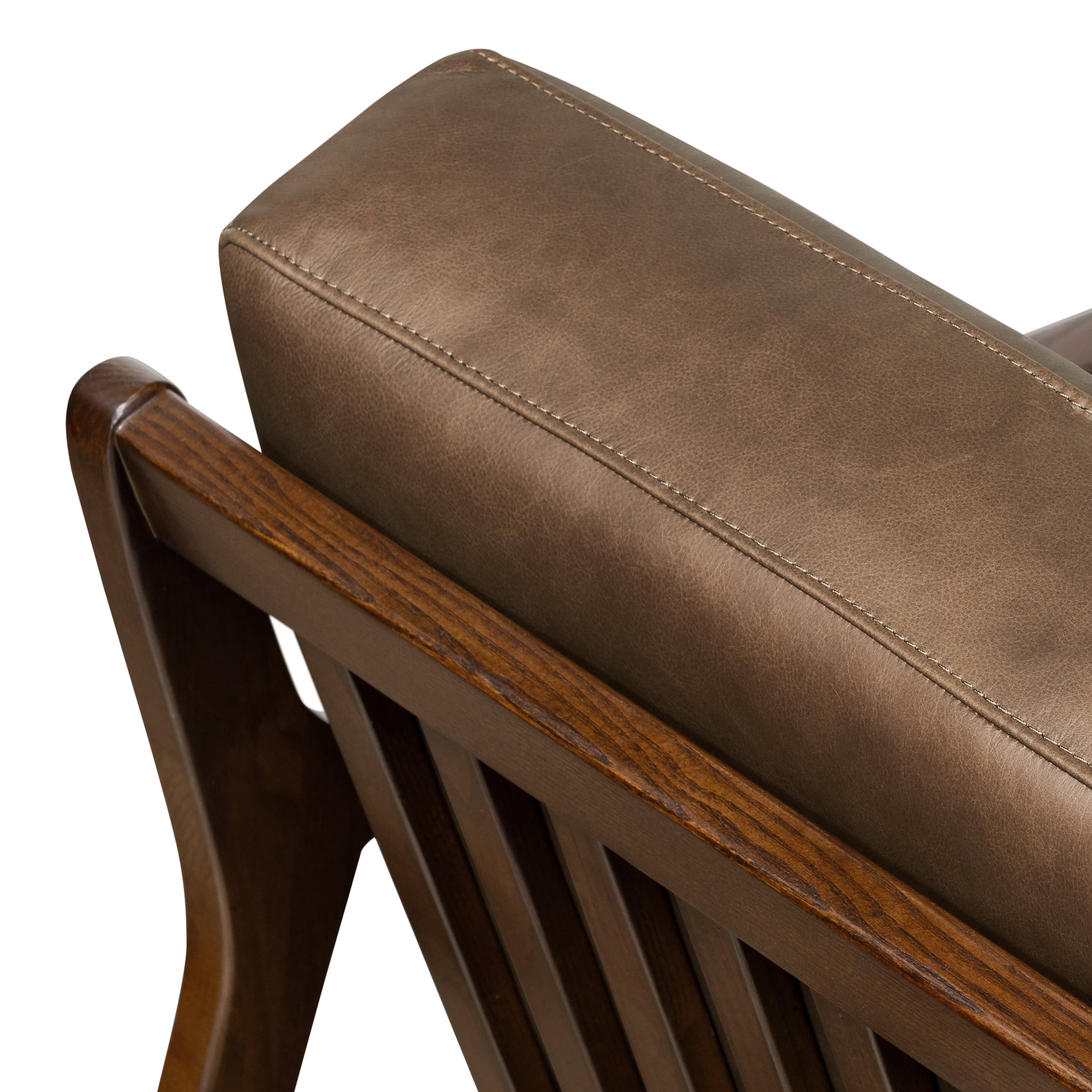 Modern Cocoa Brown Leather Lounge Chair with Kiln-Dried Wood Frame