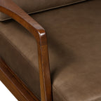 Fauteuil moderne en cuir marron cacao avec cadre en bois séché au four