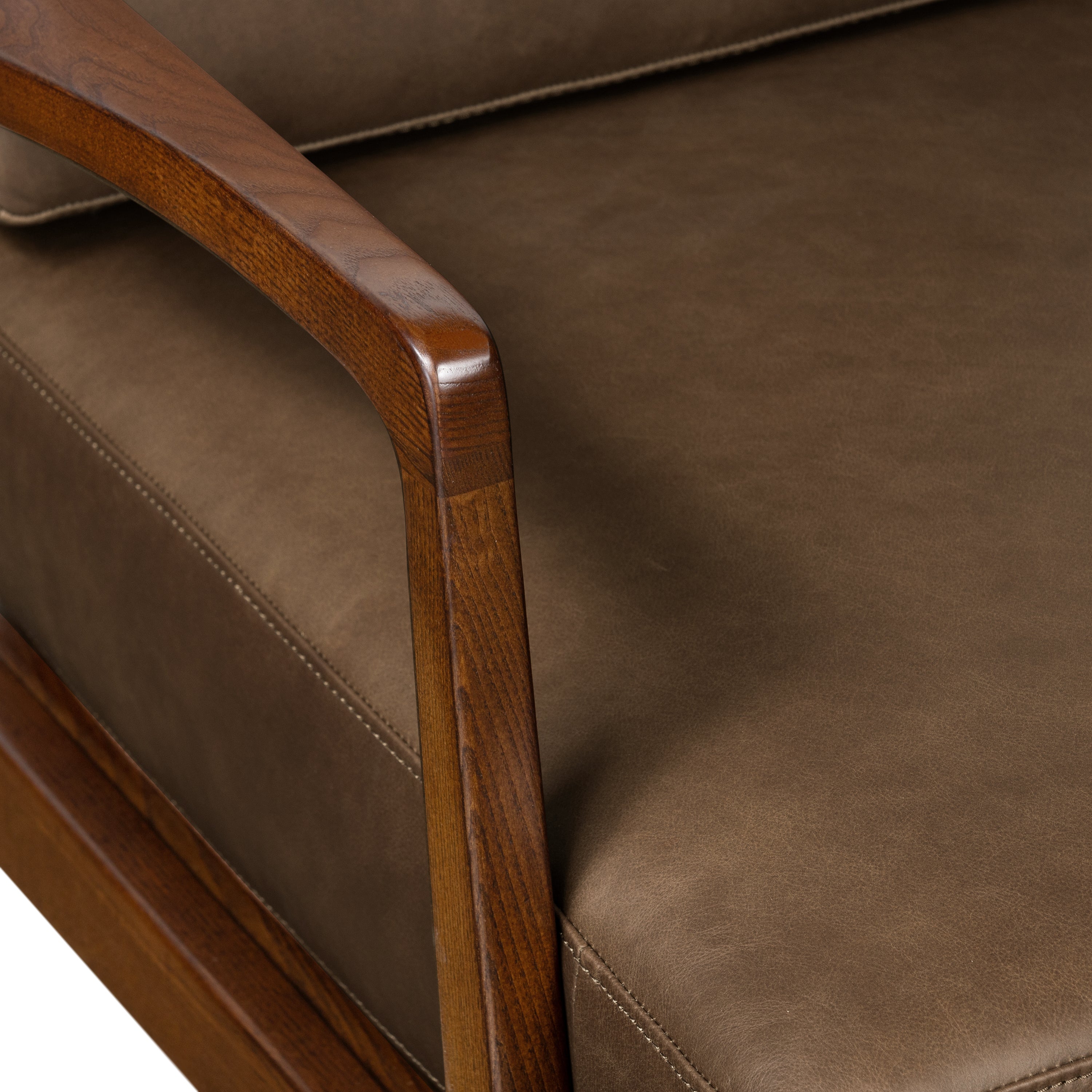 Modern Cocoa Brown Leather Lounge Chair with Kiln-Dried Wood Frame