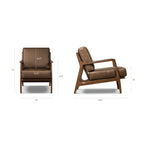 Fauteuil moderne en cuir marron cacao avec cadre en bois séché au four