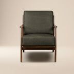 Fauteuil moderne en cuir vert olive avec structure en bois séché au four