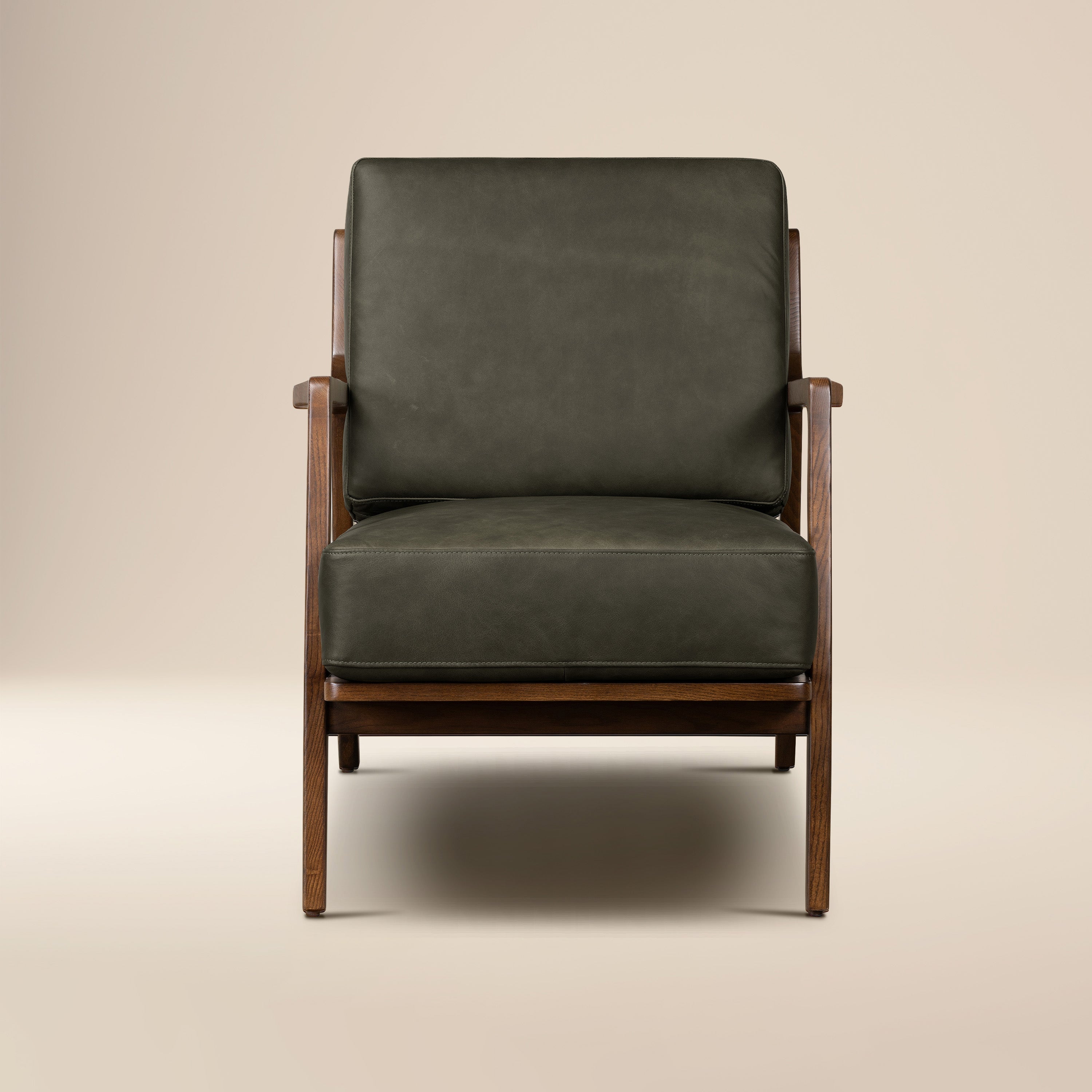 Modern Olivine Green Leather Lounge Chair with Kiln-Dried Wood Frame
