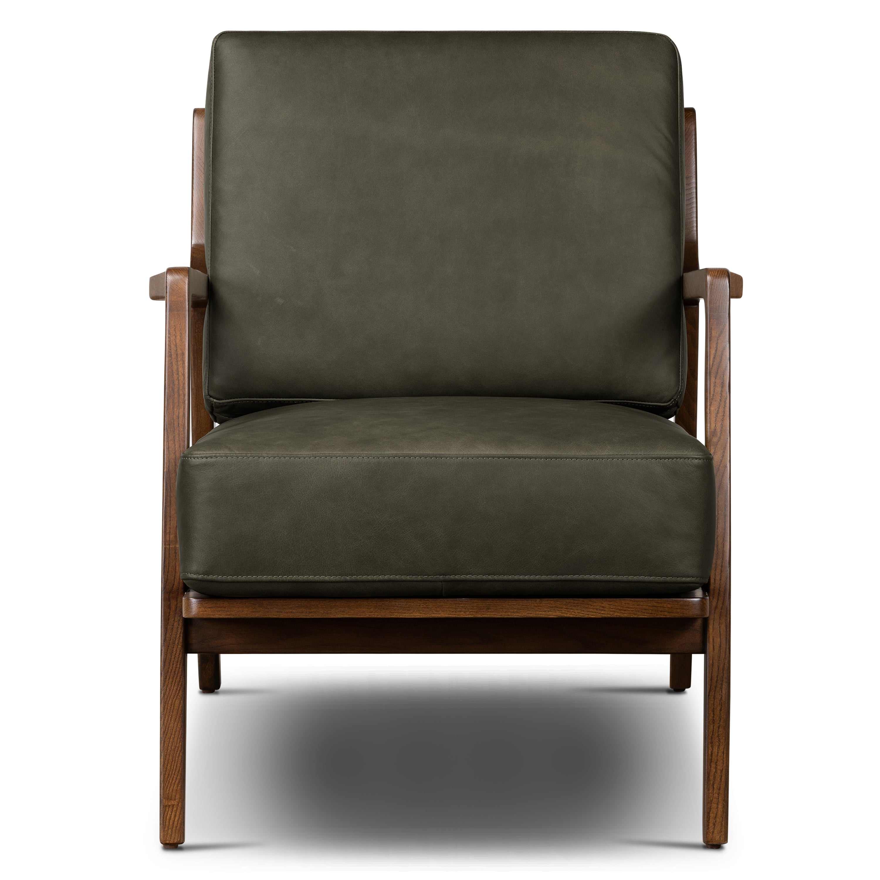 Modern Olivine Green Leather Lounge Chair with Kiln-Dried Wood Frame