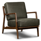 Fauteuil moderne en cuir vert olive avec structure en bois séché au four