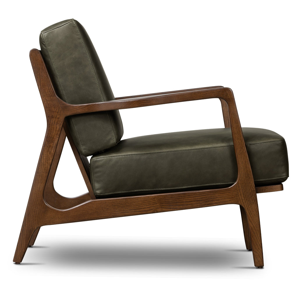 Modern Olivine Green Leather Lounge Chair with Kiln-Dried Wood Frame