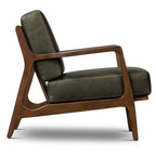 Fauteuil moderne en cuir vert olive avec structure en bois séché au four