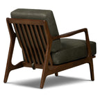Fauteuil moderne en cuir vert olive avec structure en bois séché au four