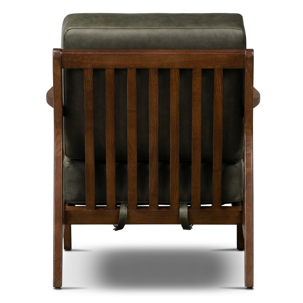 Modern Olivine Green Leather Lounge Chair with Kiln-Dried Wood Frame