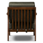 Fauteuil moderne en cuir vert olive avec structure en bois séché au four