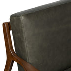 Fauteuil moderne en cuir vert olive avec structure en bois séché au four