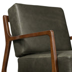 Fauteuil moderne en cuir vert olive avec structure en bois séché au four