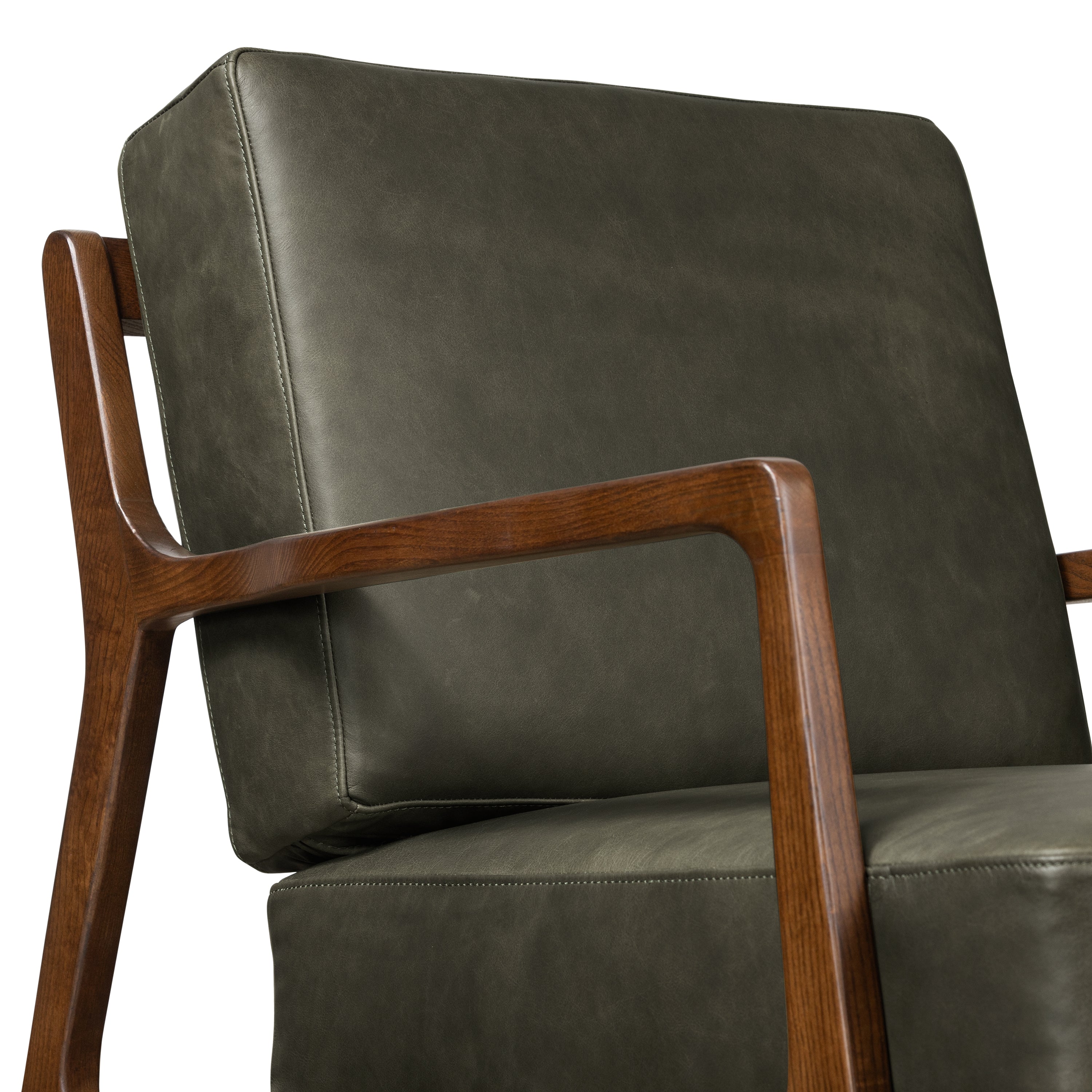 Modern Olivine Green Leather Lounge Chair with Kiln-Dried Wood Frame