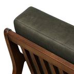 Fauteuil moderne en cuir vert olive avec structure en bois séché au four