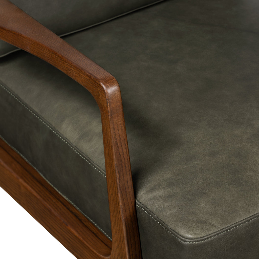 Modern Olivine Green Leather Lounge Chair with Kiln-Dried Wood Frame