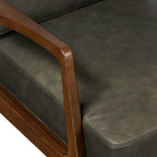 Fauteuil moderne en cuir vert olive avec structure en bois séché au four
