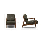 Fauteuil moderne en cuir vert olive avec structure en bois séché au four