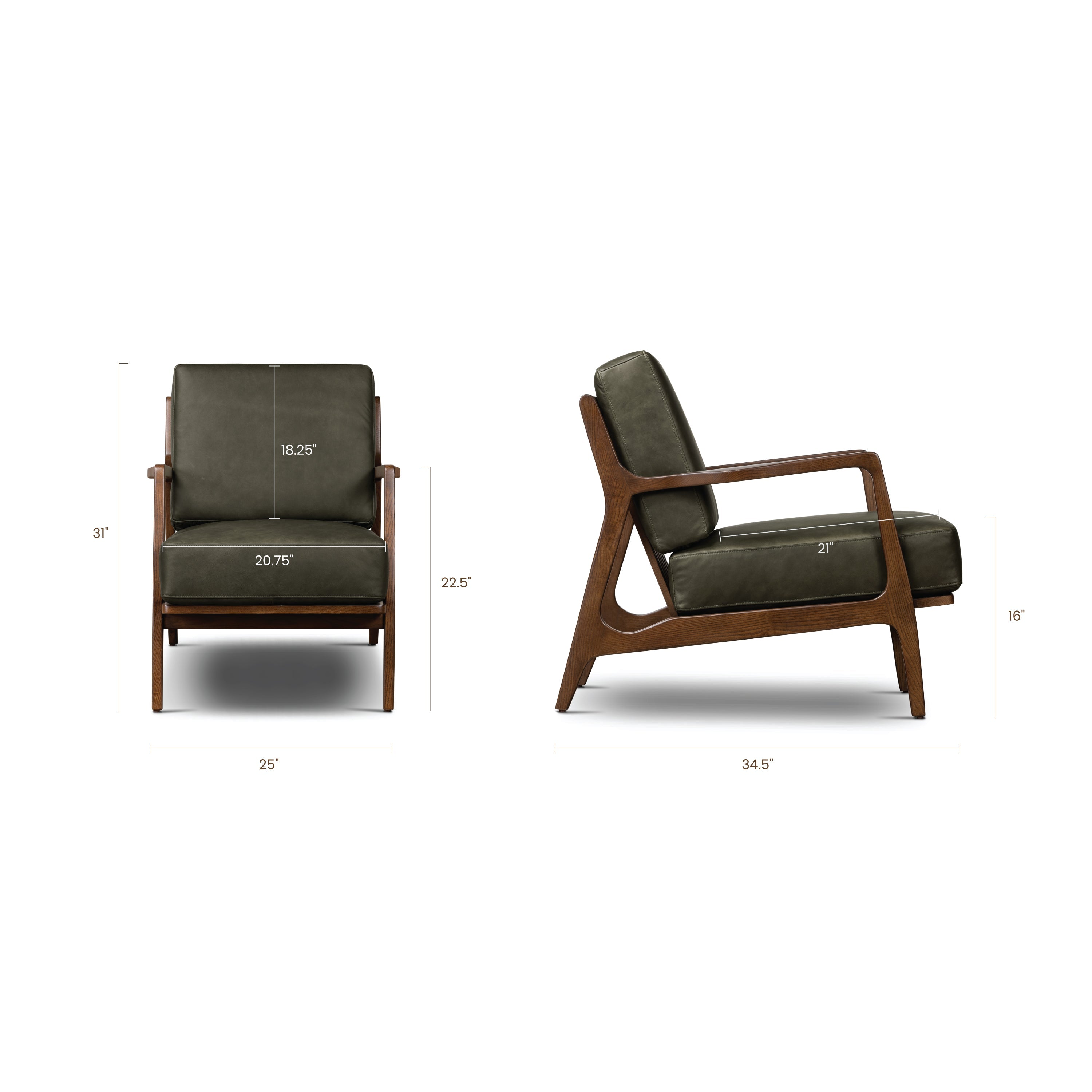 Modern Olivine Green Leather Lounge Chair with Kiln-Dried Wood Frame