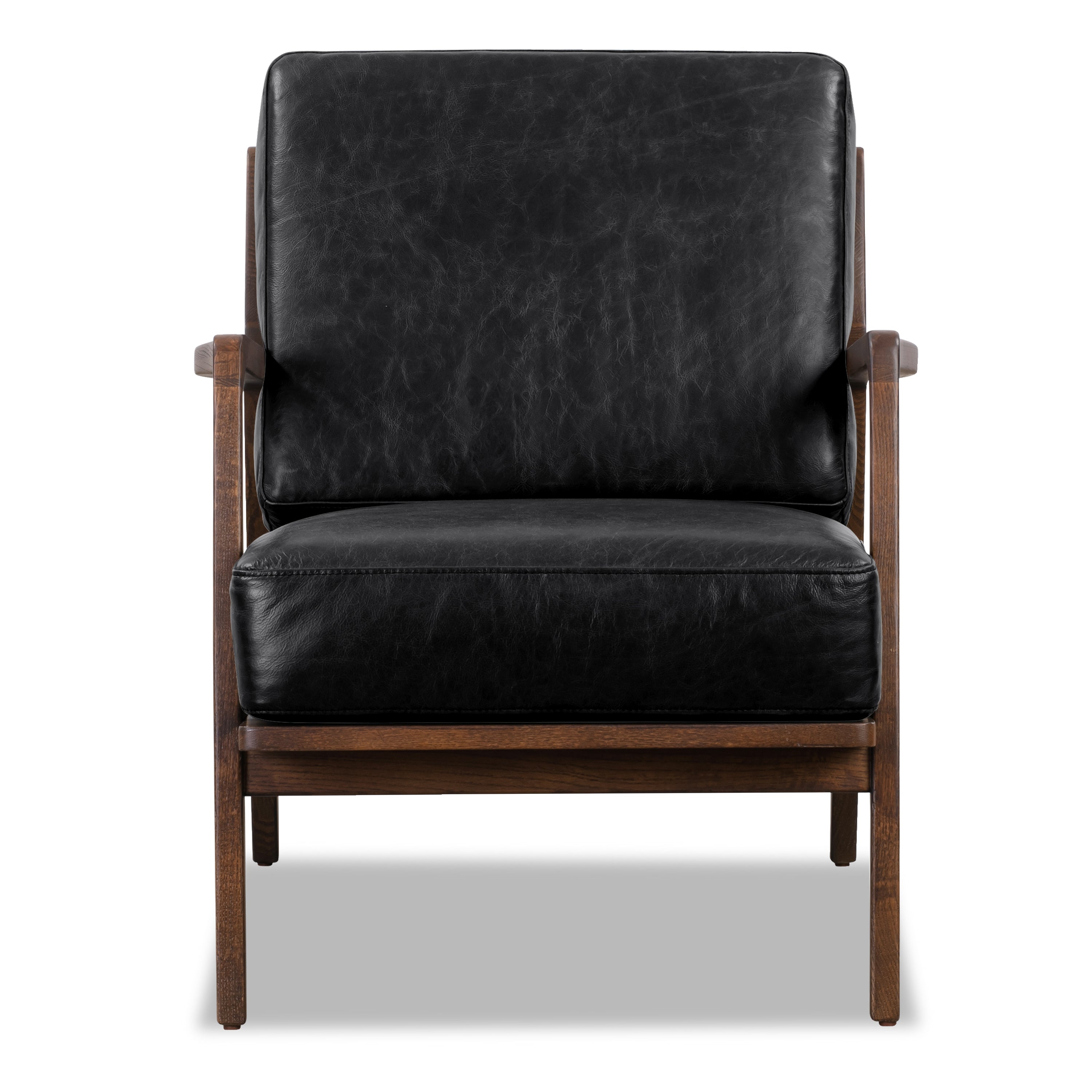 Modern Onyx Black Leather Lounge Chair with Kiln-Dried Wood Frame